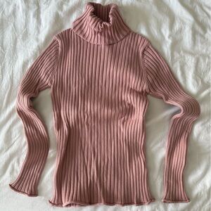 Molly Bracken Dusty Pink Ribbed Turtleneck Sweater